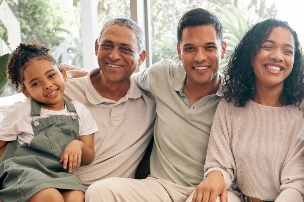 Family together on couch