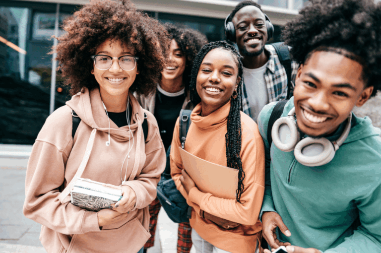 Group of gen z students at school