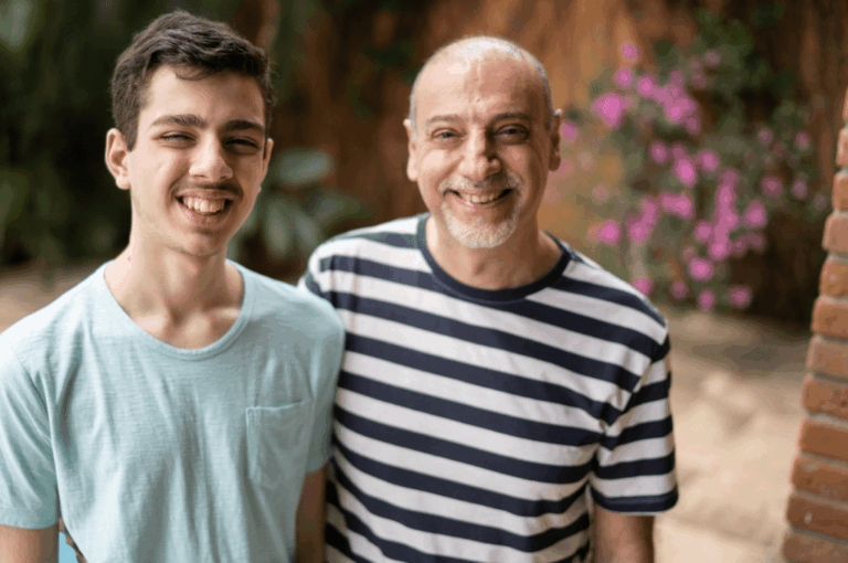 Father and son outside