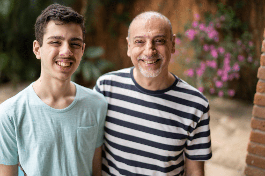 Father and son outside