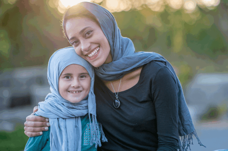 Mother outside with daughter