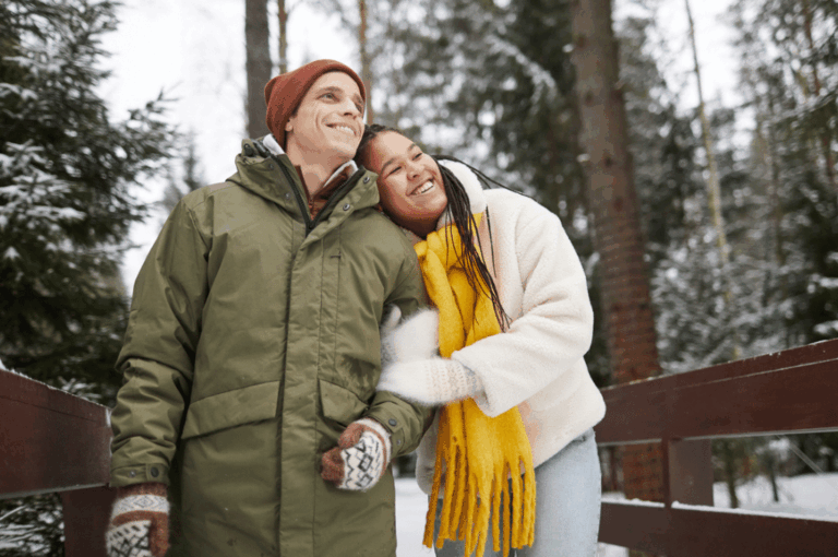 Couple walking outside