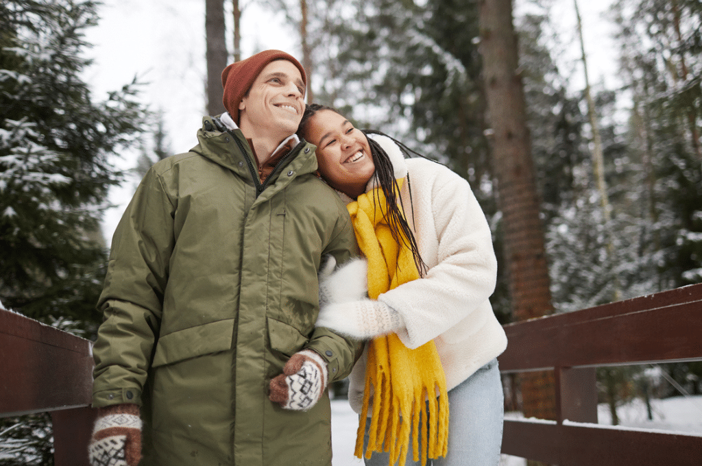 Couple walking outside