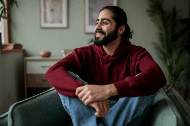 Man happy in his home