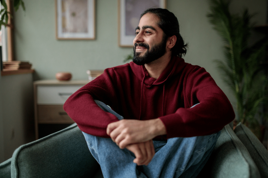 Man happy in his home