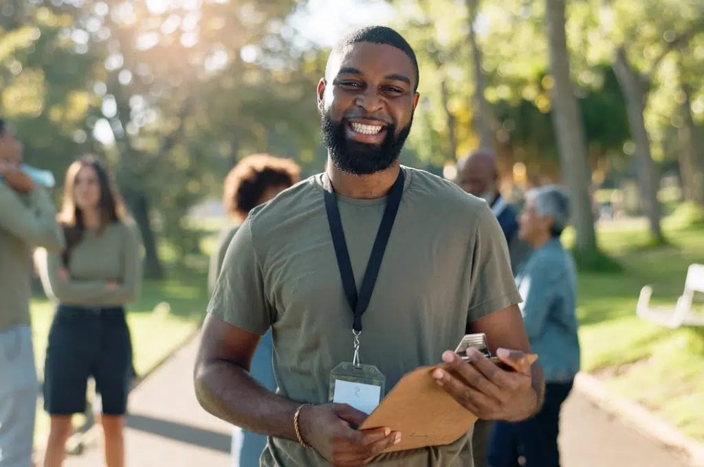 Social worker outside