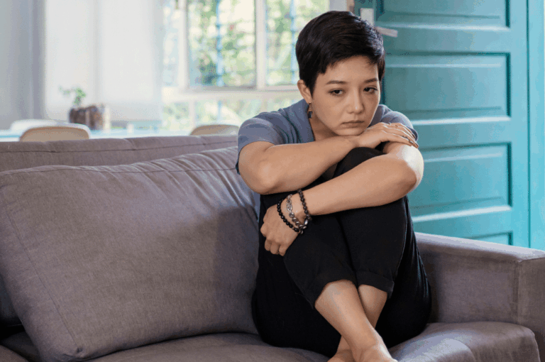 Woman sad at home