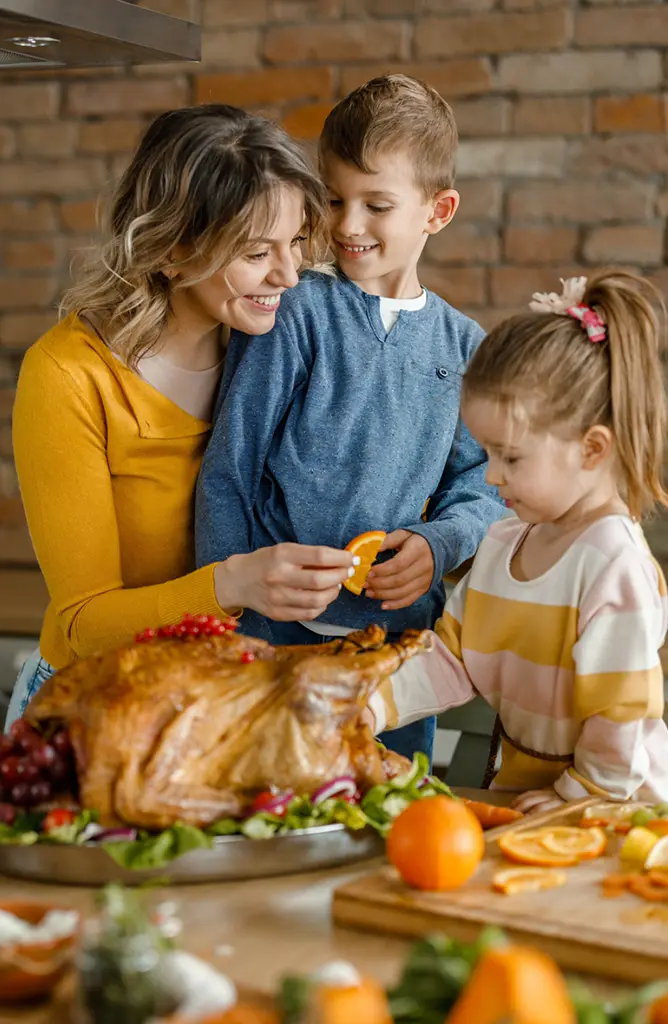 Family Preparing Thanksgiving Meal
